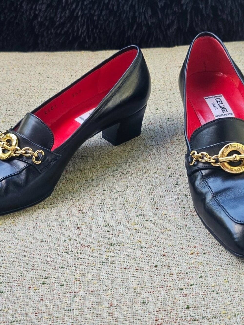 Vintage Celine Ladies Heel Shoes Black Leather Sandal Size 35.5 5US Made Italy - Picture 4 of 14
